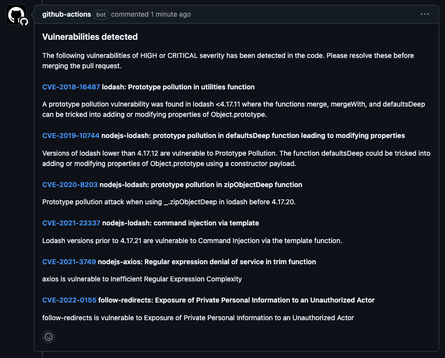 trivy report on ci pipeline